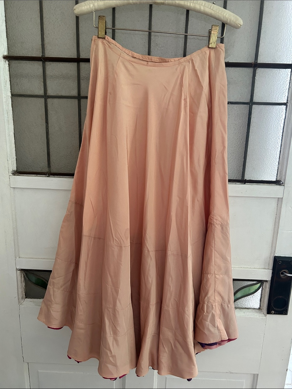 Vintage satin Women's Peach A-Line Skirt - Picture 4 of 5